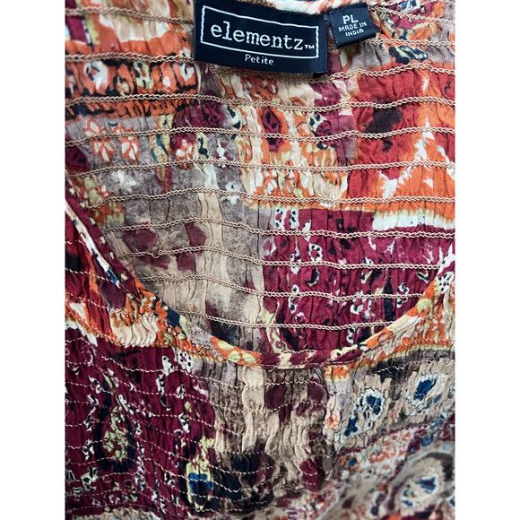 Elementz Smocked Maxi Dress Sz PL Fall Color Print Sleeveless Festival Boho - Picture 3 of 5